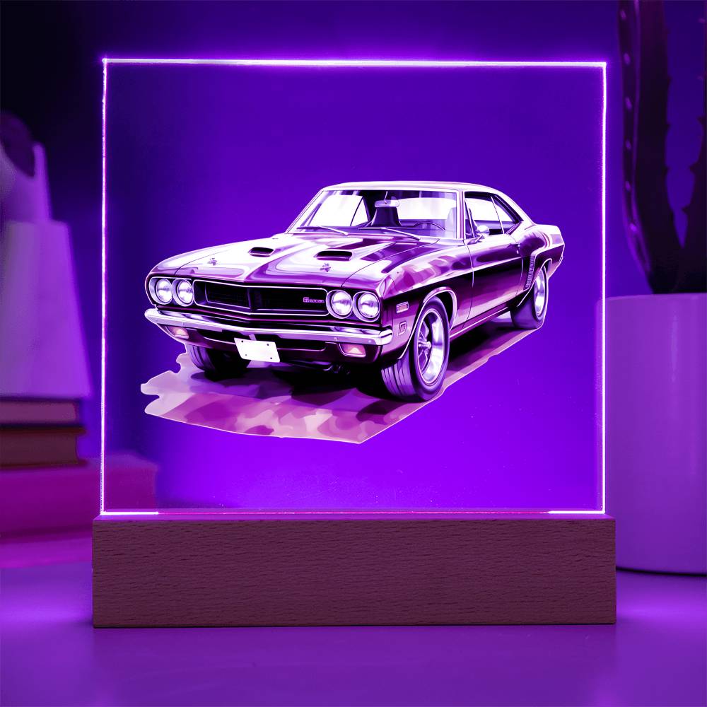 Muscle Car 10 - Square Acrylic Plaque With LED Base