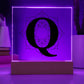 Magnolia Mandala Alphabet Letter Q - Square Acrylic Plaque With LED Base