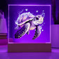 Cute Sea Turtle 004 - Square Acrylic Plaque With LED Base