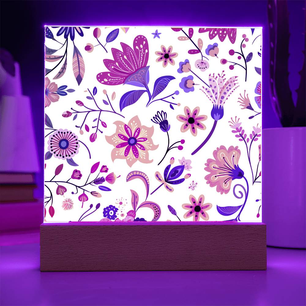 Mexican Floral Fiesta Pattern 019 - Square Acrylic Plaque With LED Base