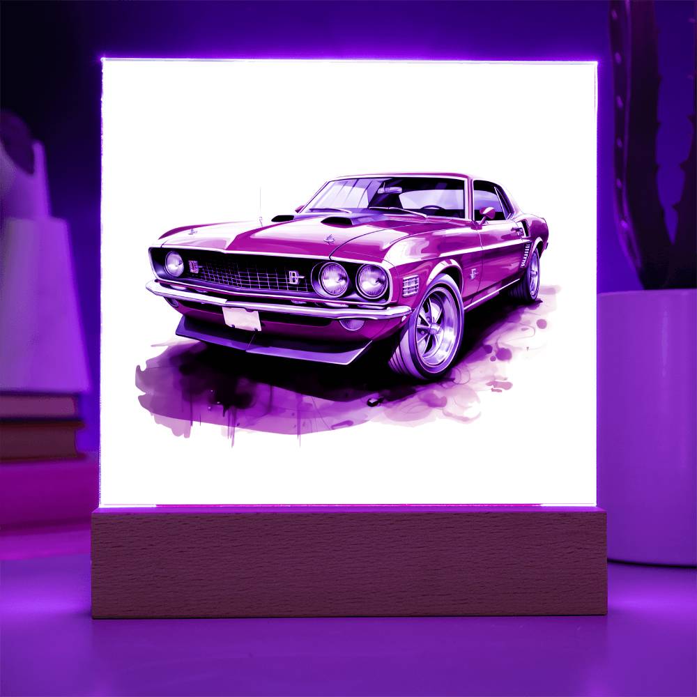 Muscle Car 07 - Square Acrylic Plaque With LED Base