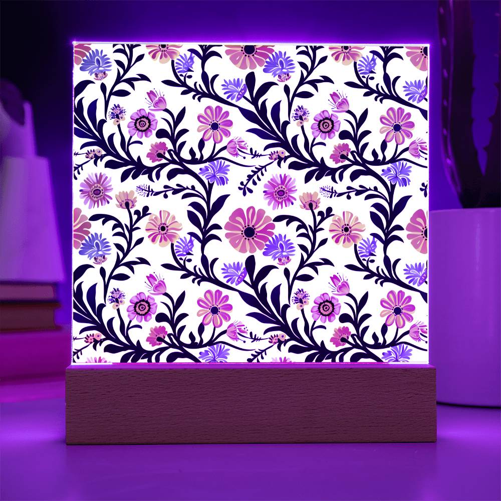 Mexican Floral Fiesta Pattern 022 - Square Acrylic Plaque With LED Base