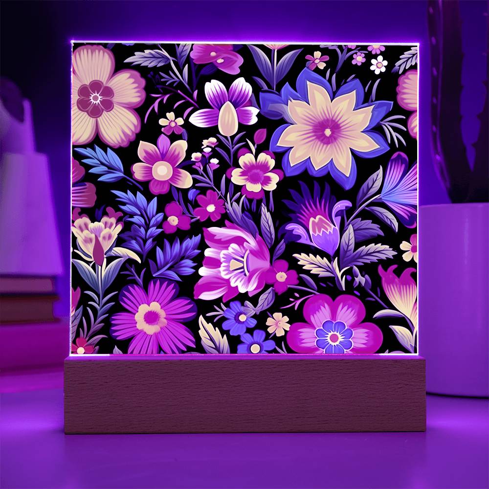 Mexican Floral Fiesta Pattern 030 - Square Acrylic Plaque With LED Base