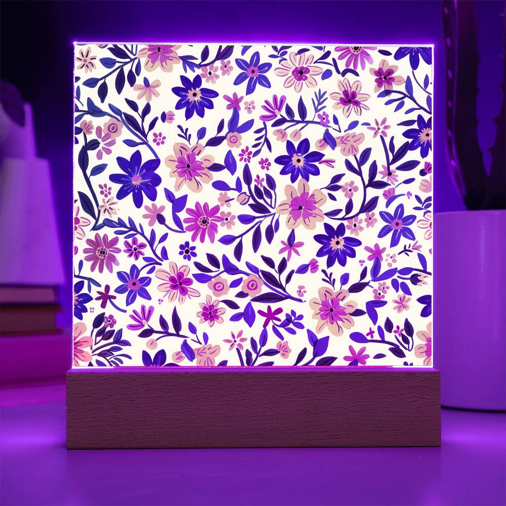 Mexican Floral Fiesta Pattern 006 - Square Acrylic Plaque With LED Base