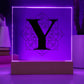 Magnolia Mandala Alphabet Letter Y - Square Acrylic Plaque With LED Base