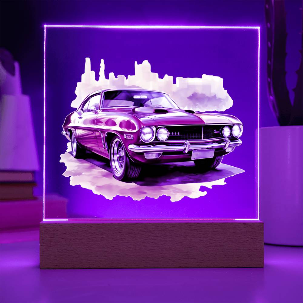 Muscle Car 06 - Square Acrylic Plaque With LED Base