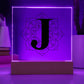 Magnolia Mandala Alphabet Letter J - Square Acrylic Plaque With LED Base