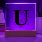 Magnolia Mandala Alphabet Letter U - Square Acrylic Plaque With LED Base