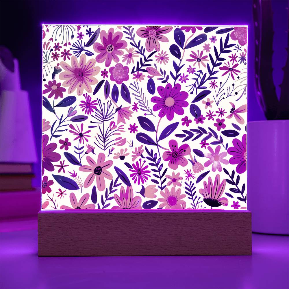 Mexican Floral Fiesta Pattern 004 - Square Acrylic Plaque With LED Base