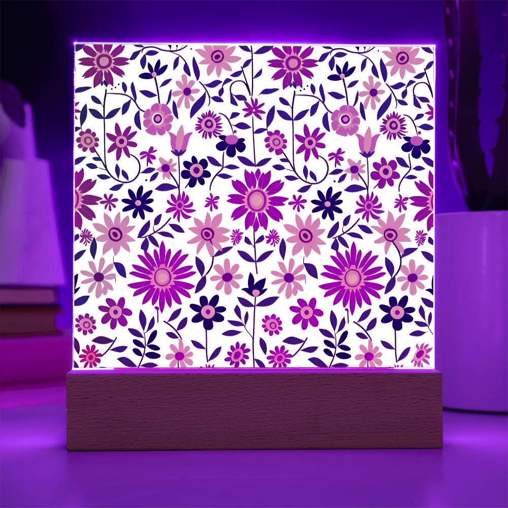 Mexican Floral Fiesta Pattern 017 - Square Acrylic Plaque With LED Base