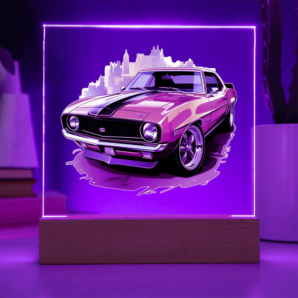 Muscle Car 08 - Square Acrylic Plaque With LED Base