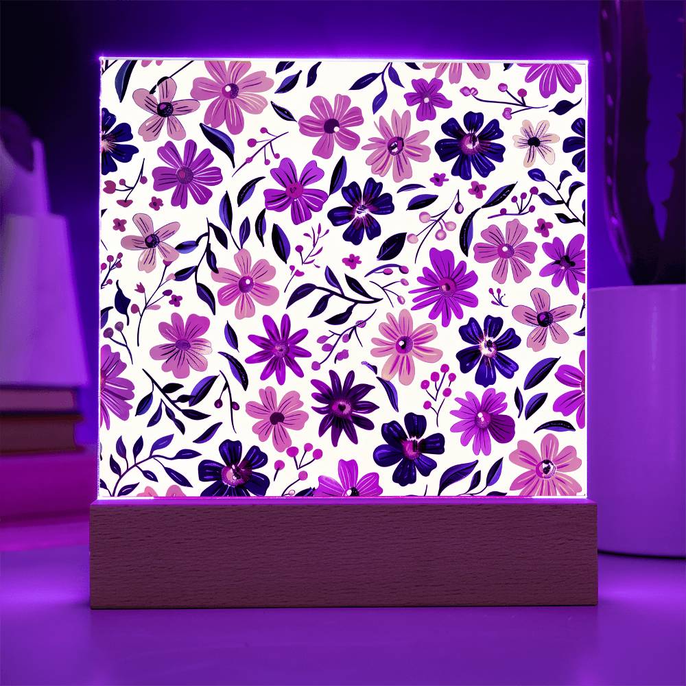 Mexican Floral Fiesta Pattern 008 - Square Acrylic Plaque With LED Base