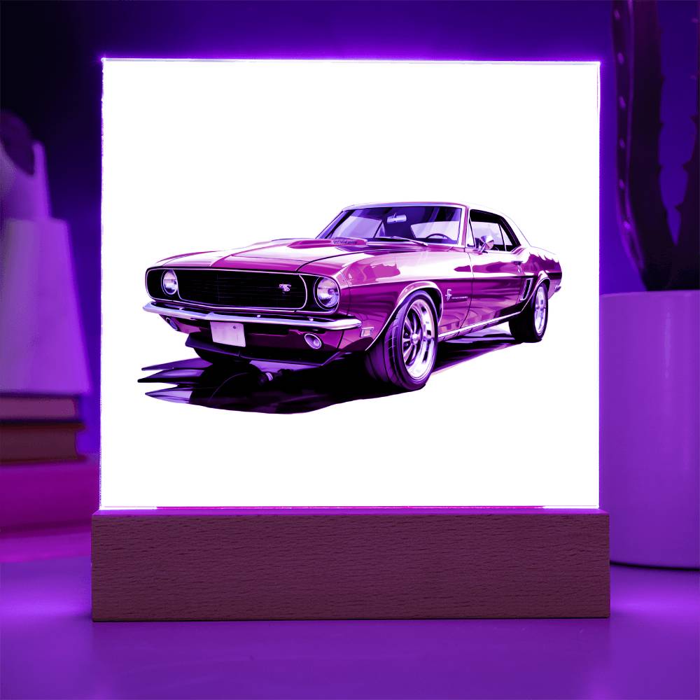 Muscle Car 01 - Square Acrylic Plaque With LED Base