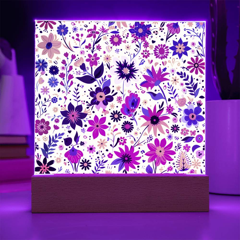 Mexican Floral Fiesta Pattern 062 - Square Acrylic Plaque With LED Base