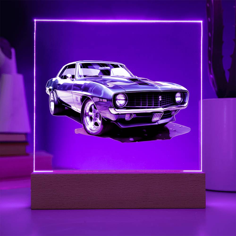Muscle Car 09 - Square Acrylic Plaque With LED Base