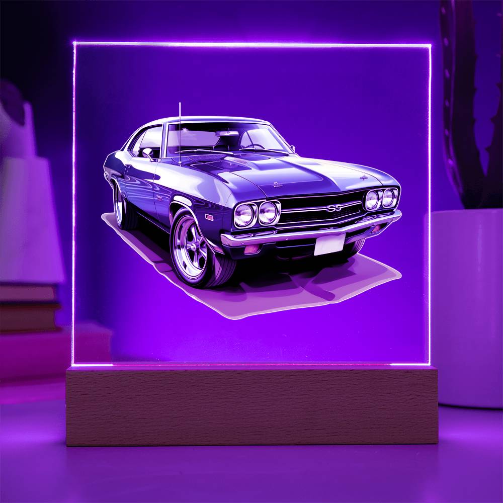 Muscle Car 05 - Square Acrylic Plaque With LED Base