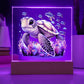 Cute Sea Turtle 003 - Square Acrylic Plaque With LED Base