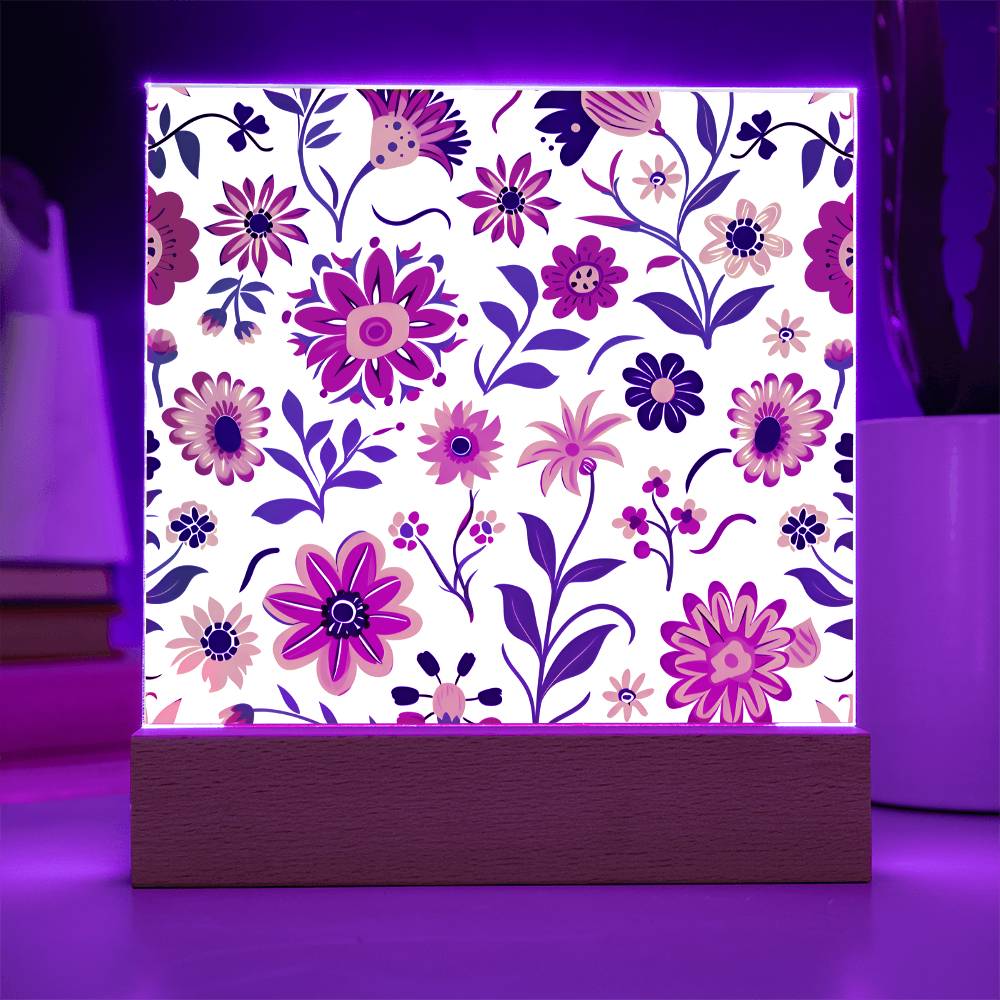 Mexican Floral Fiesta Pattern 024 - Square Acrylic Plaque With LED Base