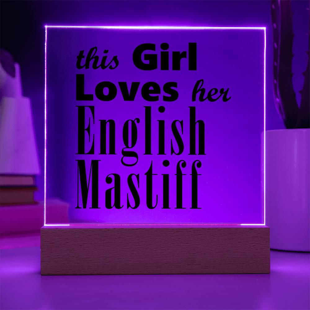 English Mastiff - Square Acrylic Plaque With LED Base
