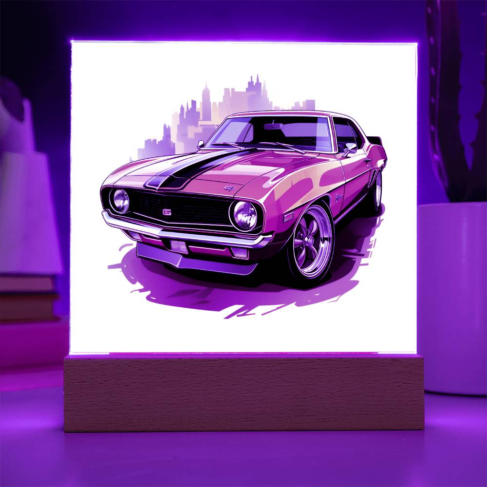 Muscle Car 08 - Square Acrylic Plaque With LED Base