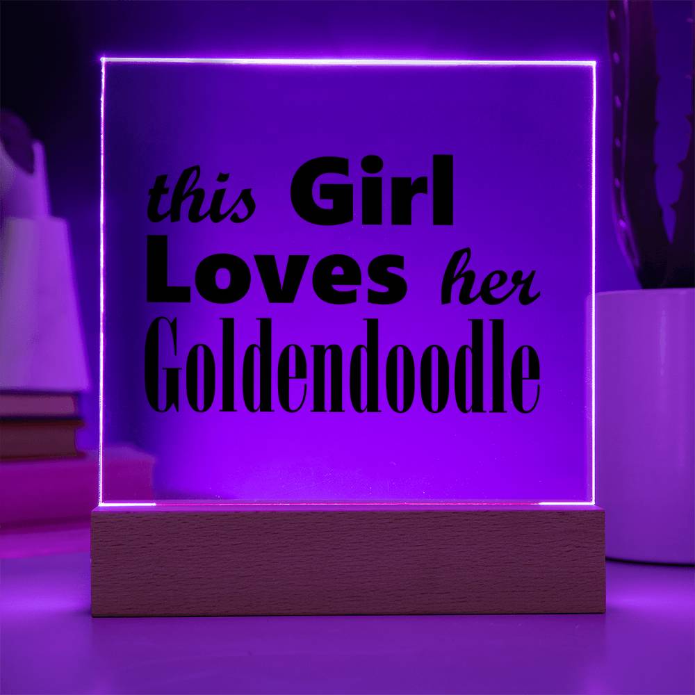 Goldendoodle - Square Acrylic Plaque With LED Base
