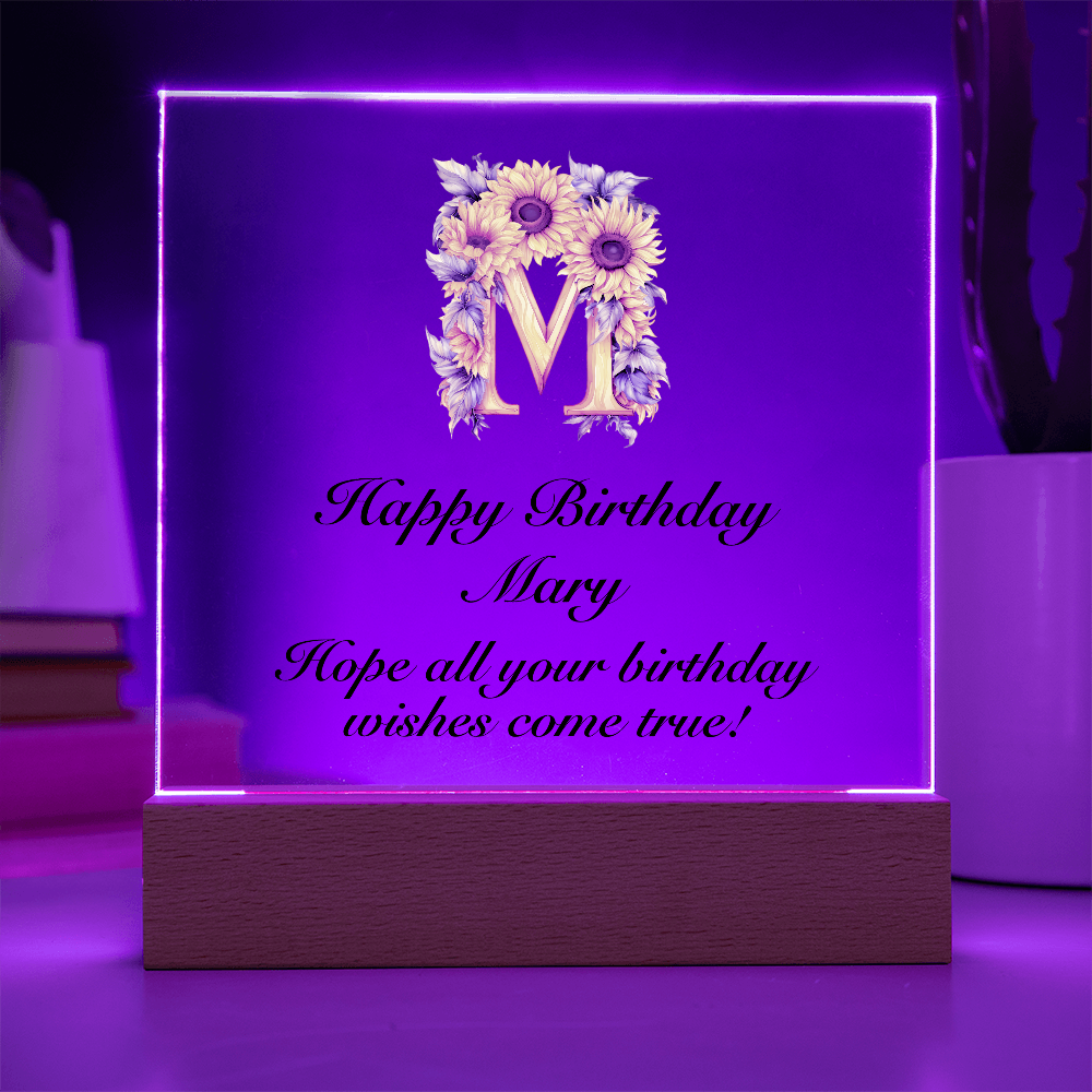 Happy Birthday test - Square Acrylic Plaque With LED Base