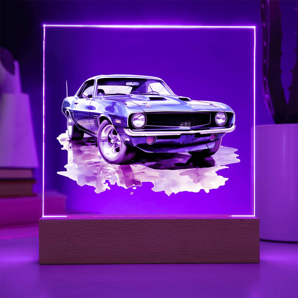 Muscle Car 12 - Square Acrylic Plaque With LED Base