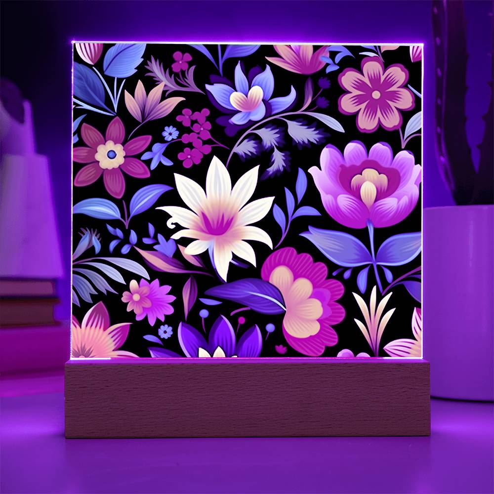 Mexican Floral Fiesta Pattern 036 - Square Acrylic Plaque With LED Base