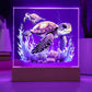 Cute Sea Turtle 009 - Square Acrylic Plaque With LED Base
