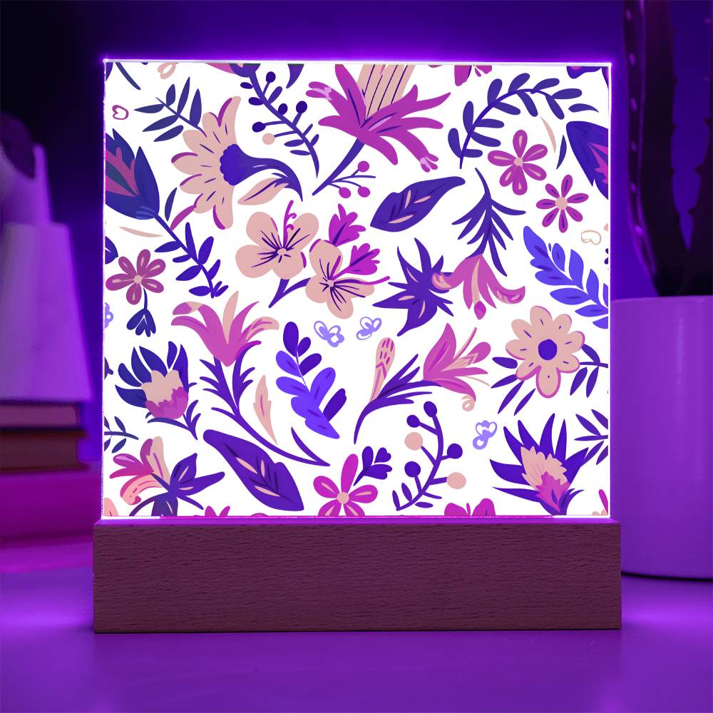 Mexican Floral Fiesta Pattern 021 - Square Acrylic Plaque With LED Base
