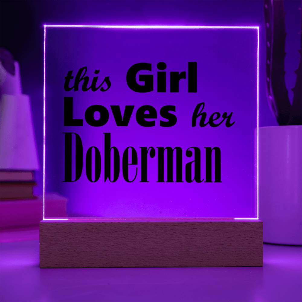 Doberman - Square Acrylic Plaque With LED Base