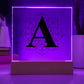 Magnolia Mandala Alphabet Letter A - Square Acrylic Plaque With LED Base