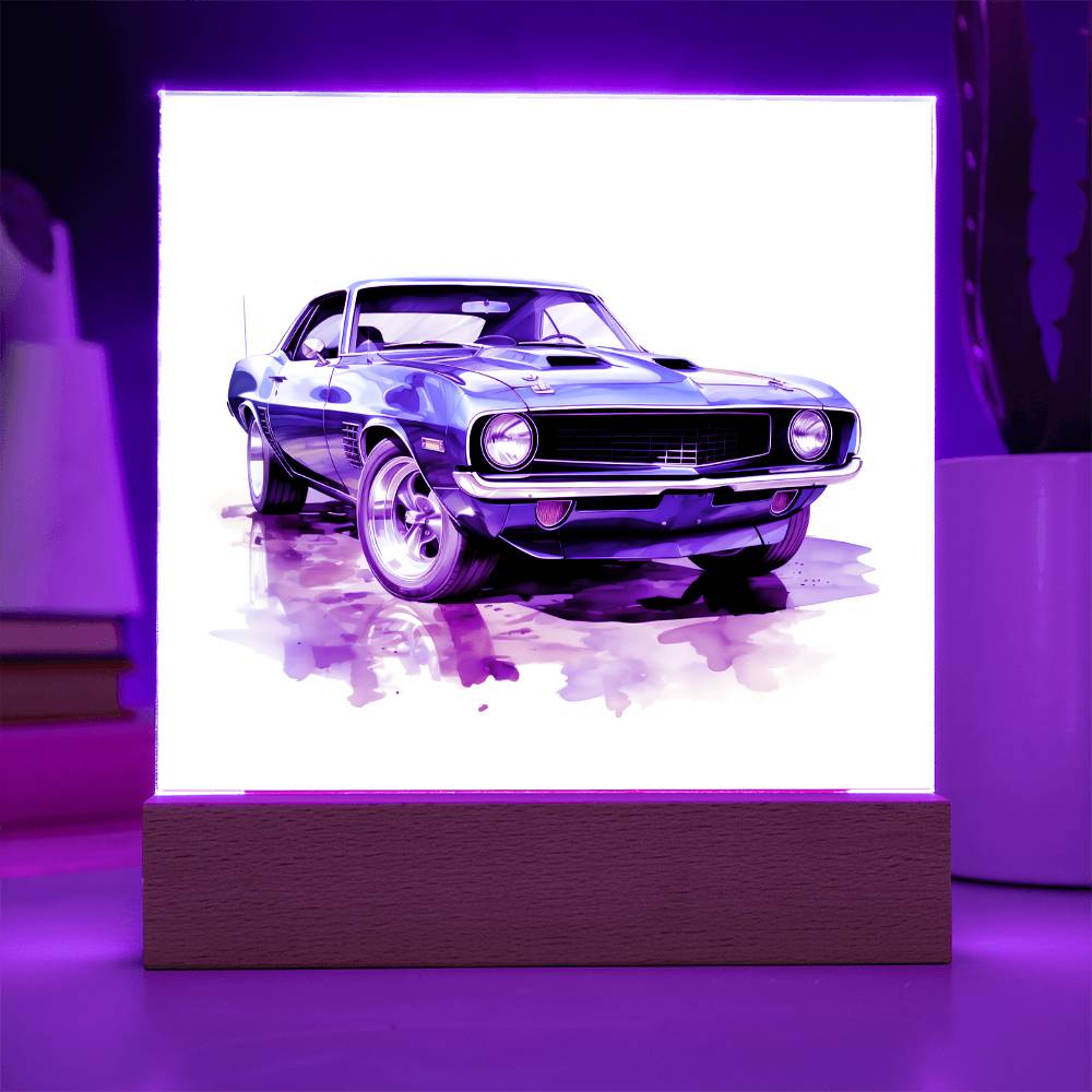 Muscle Car 12 - Square Acrylic Plaque With LED Base