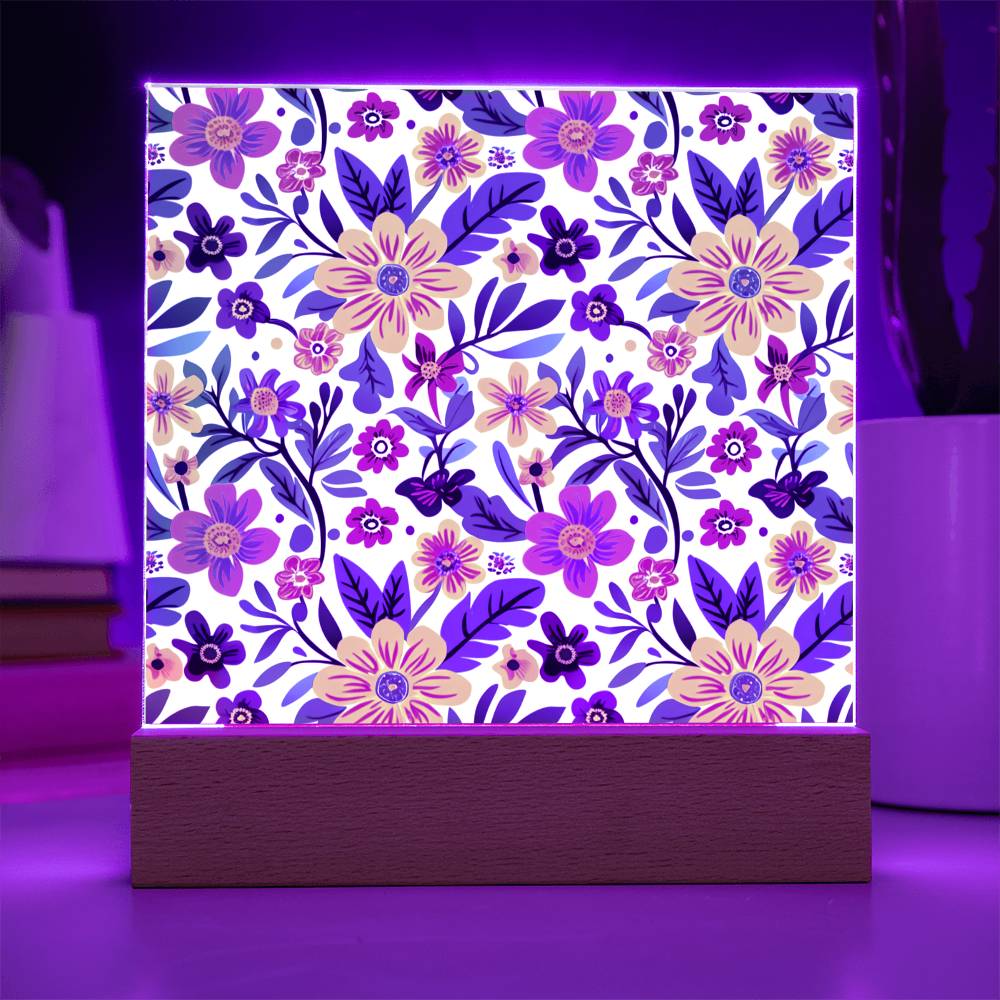 Mexican Floral Fiesta Pattern 064 - Square Acrylic Plaque With LED Base