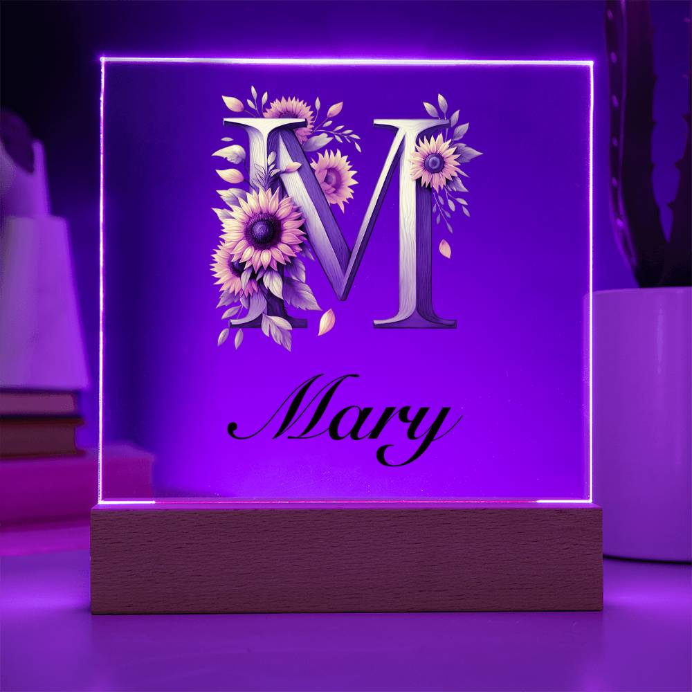 Mary (Sunflowers) - Square Acrylic Plaque With LED Base