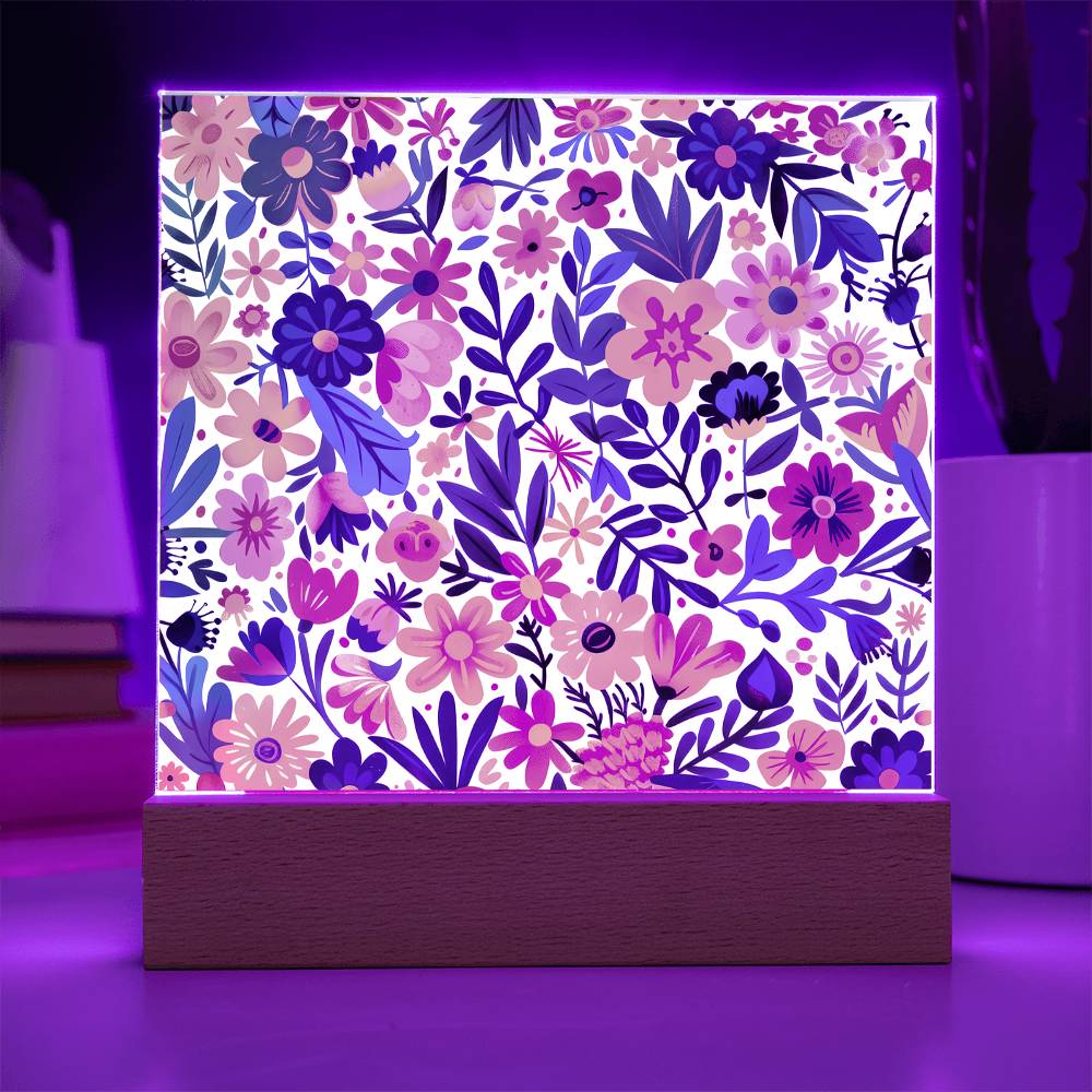 Mexican Floral Fiesta Pattern 010 - Square Acrylic Plaque With LED Base