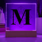 Magnolia Mandala Alphabet Letter M - Square Acrylic Plaque With LED Base
