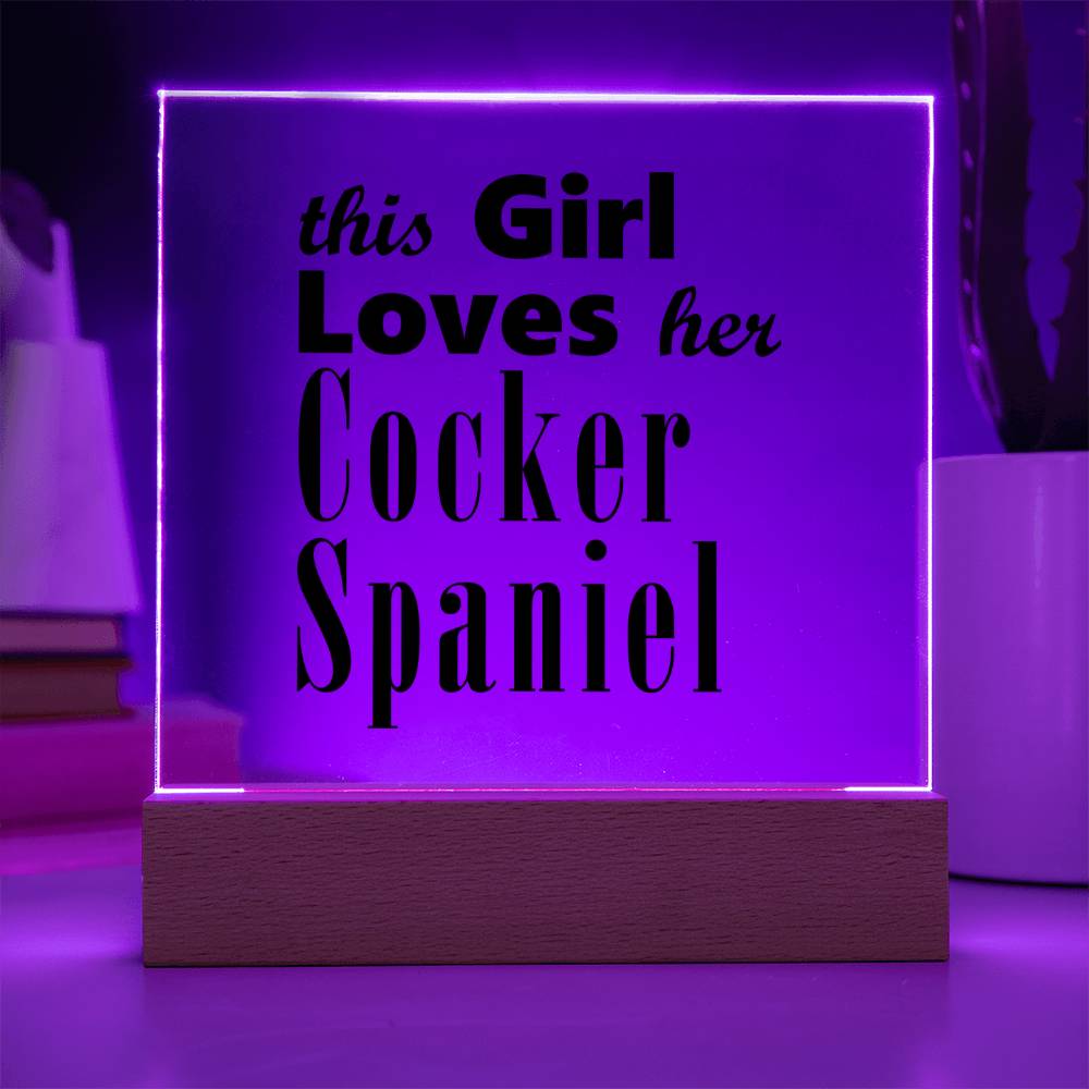 Cocker Spaniel - Square Acrylic Plaque With LED Base
