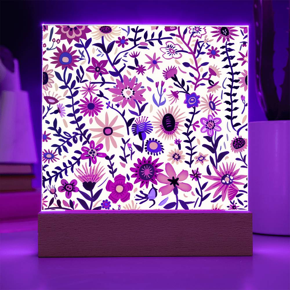 Mexican Floral Fiesta Pattern 011 - Square Acrylic Plaque With LED Base
