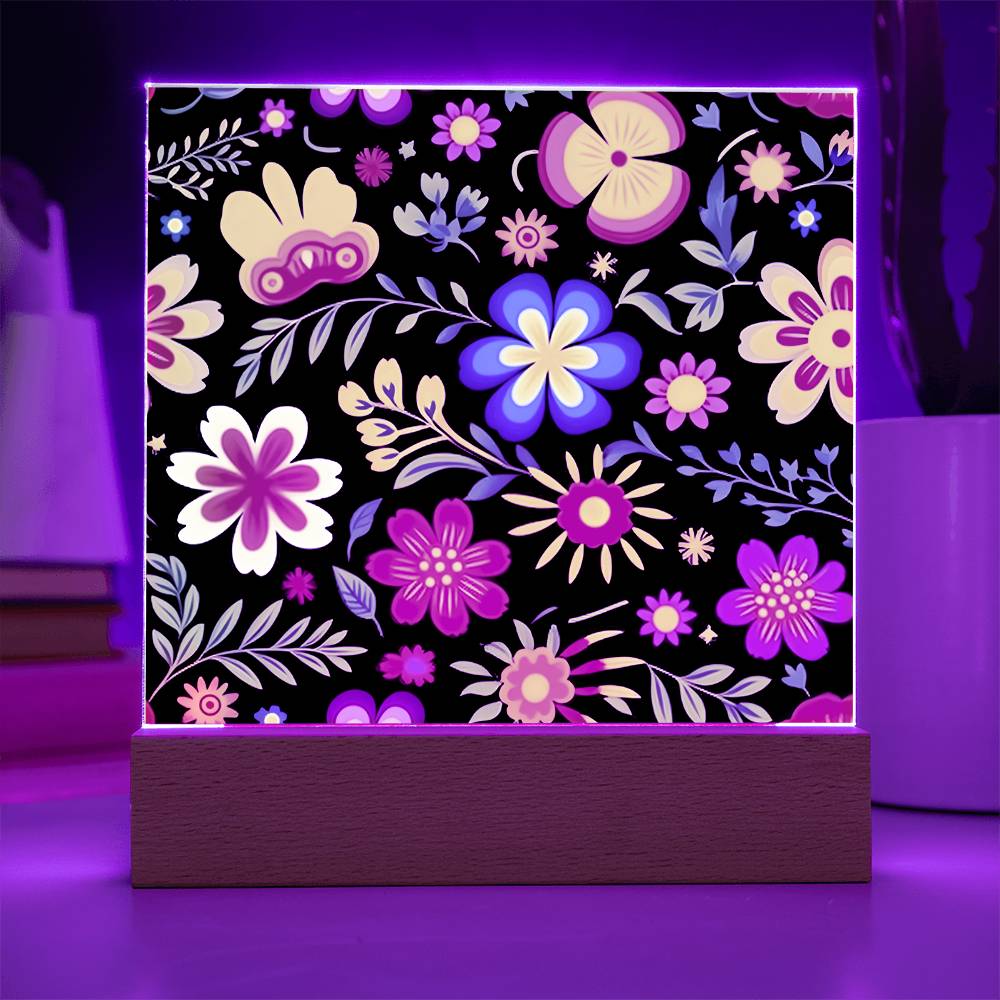 Mexican Floral Fiesta Pattern 032 - Square Acrylic Plaque With LED Base