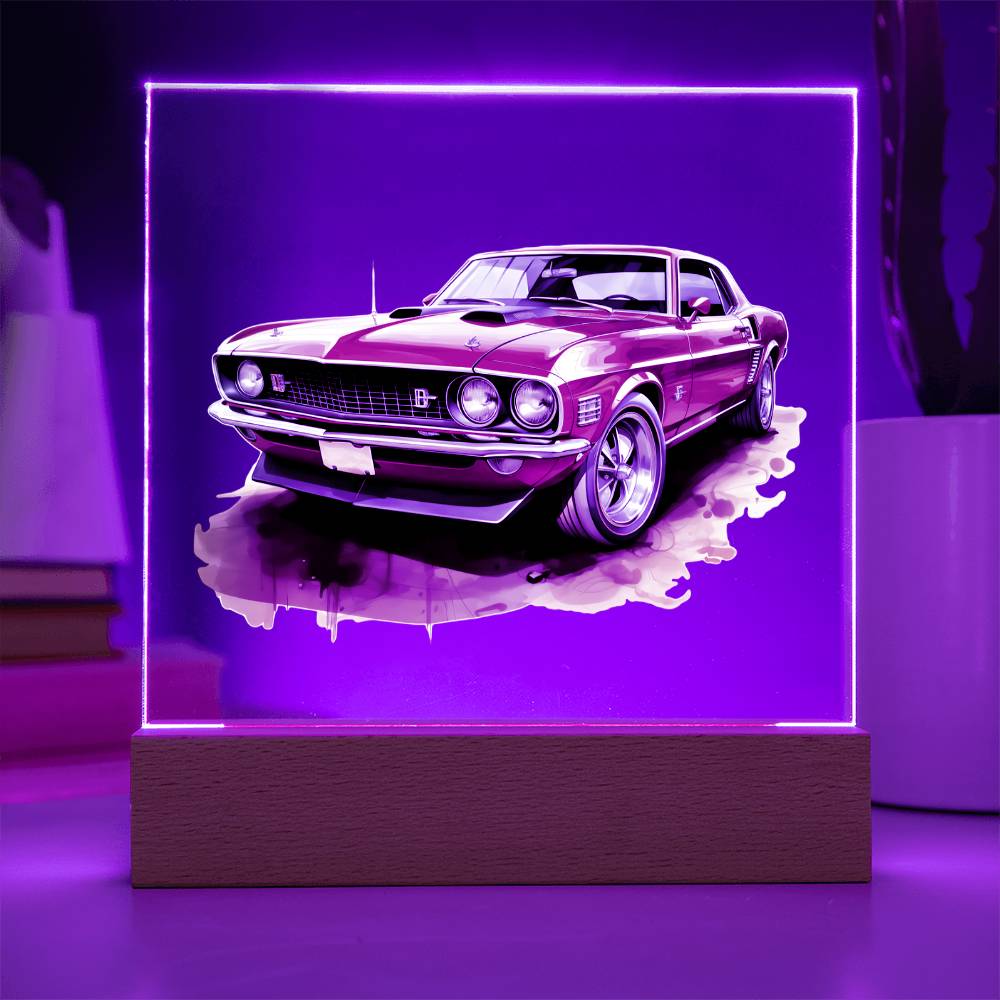 Muscle Car 07 - Square Acrylic Plaque With LED Base
