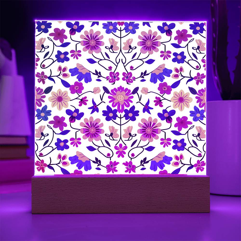 Mexican Floral Fiesta Pattern 020 - Square Acrylic Plaque With LED Base