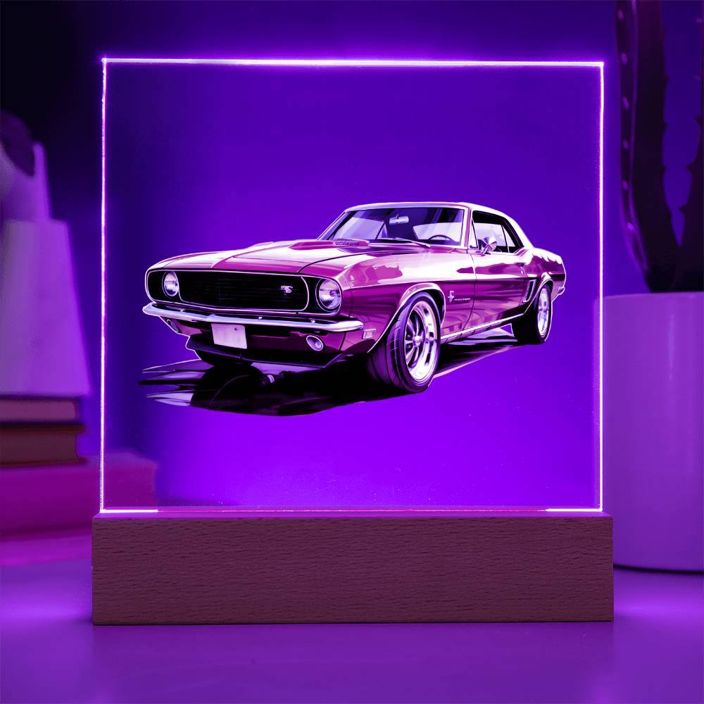 Muscle Car 01 - Square Acrylic Plaque With LED Base