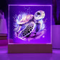 Cute Sea Turtle 007 - Square Acrylic Plaque With LED Base