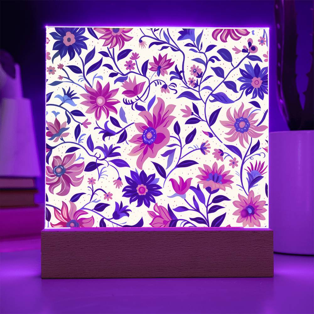 Mexican Floral Fiesta Pattern 012 - Square Acrylic Plaque With LED Base