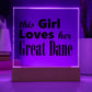 Great Dane - Square Acrylic Plaque With LED Base
