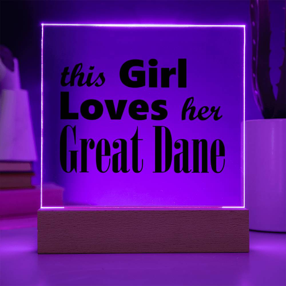 Great Dane - Square Acrylic Plaque With LED Base