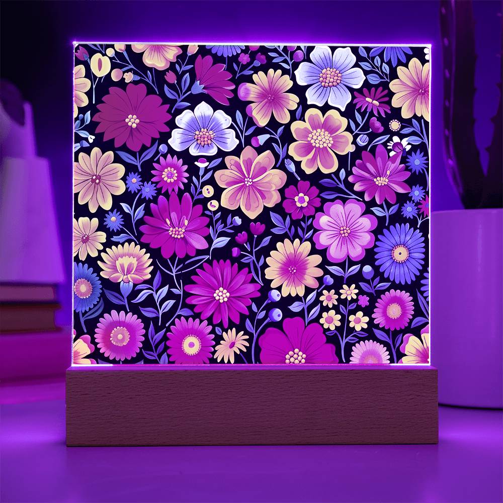 Mexican Floral Fiesta Pattern 048 - Square Acrylic Plaque With LED Base