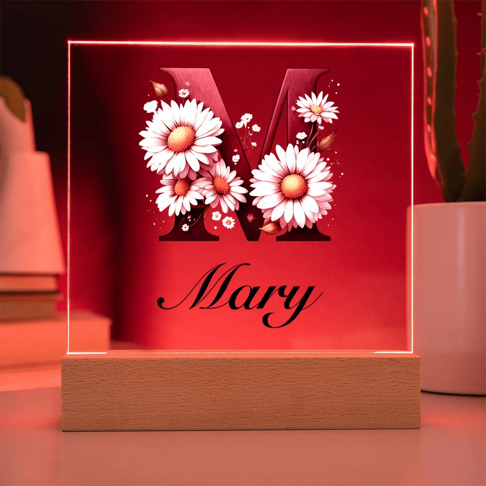 Mary (Daisies) - Square Acrylic Plaque With LED Base