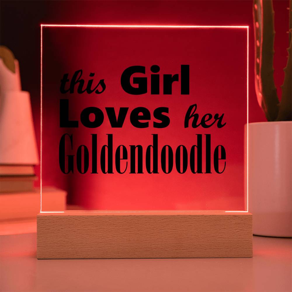 Goldendoodle - Square Acrylic Plaque With LED Base